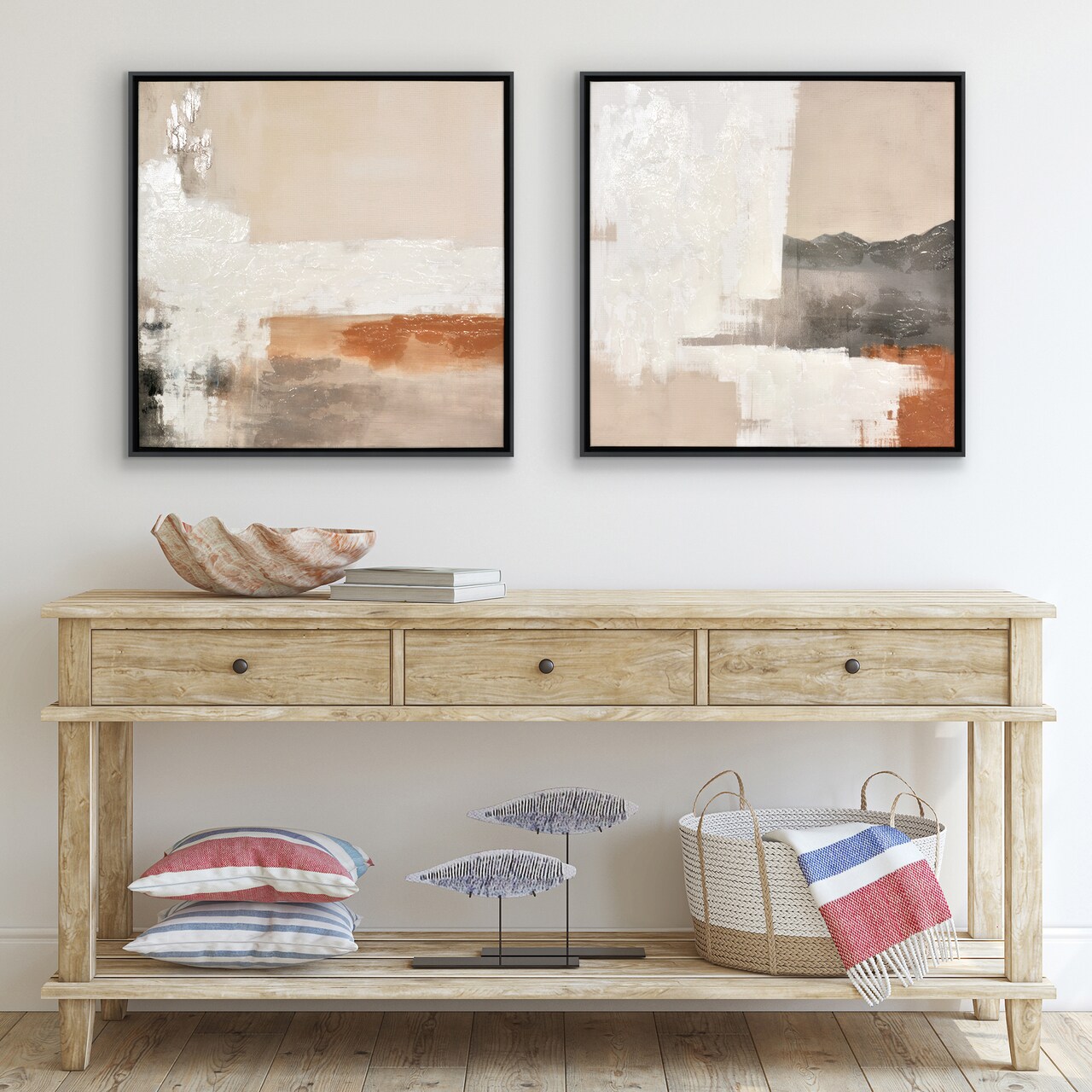 Americanflat 20x20 Abstract Earth Tones Canvas Wall Art with Hand-Painted Accents - Set of 2